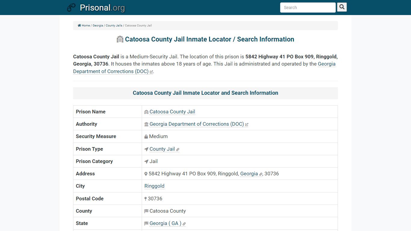 Catoosa County Jail-Inmate Locator/Search Info, Phone, Fax ...